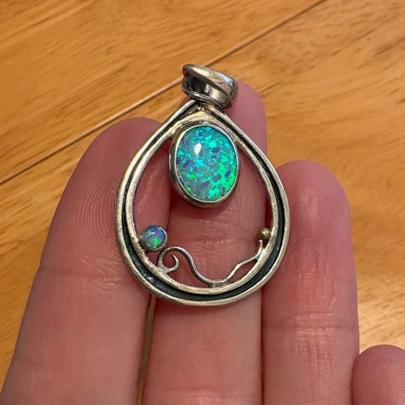 Sterling Silver Pendant with blue Opal Accents